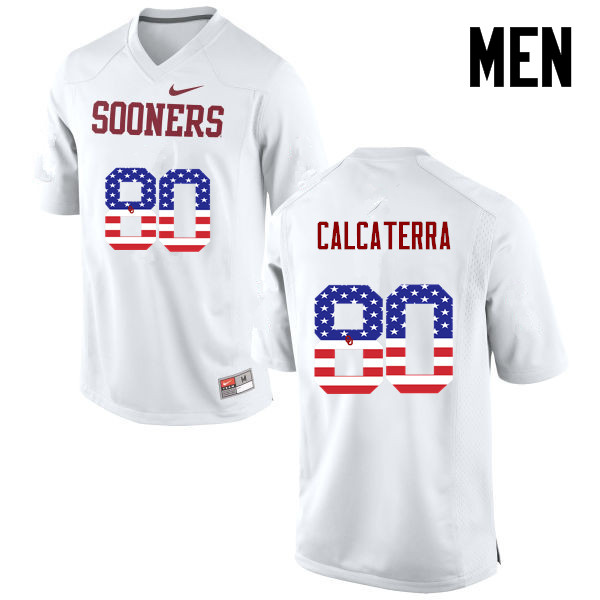 Oklahoma Sooners #80 Grant Calcaterra College Football USA Flag Fashion Jerseys-White